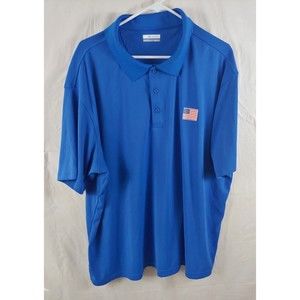 Columbia Mens Polo Shirt XXL Blue Short Sleeve American Flag Patriotic 2XL